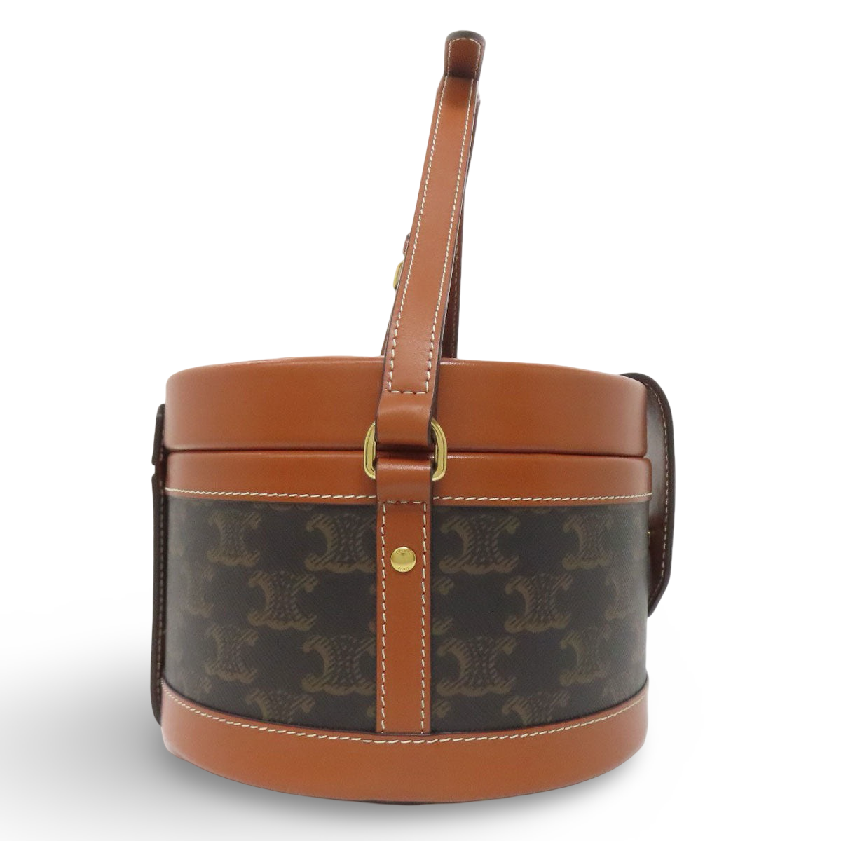 CELINE – Tambour Triomphe Shoulder Bag – Brown PVC & Calfskin – 100% Authentic ✨Previously Owned Excellent condition ~28% Off MSRP