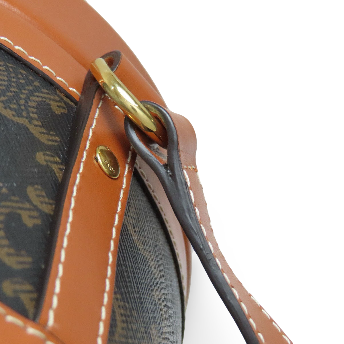 CELINE – Tambour Triomphe Shoulder Bag – Brown PVC & Calfskin – 100% Authentic ✨Previously Owned Excellent condition ~28% Off MSRP