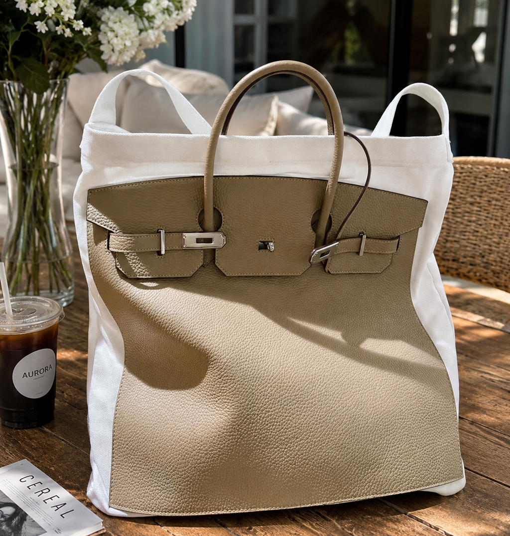 Leather & Canvas Carryall Tote Bag — Small & Large