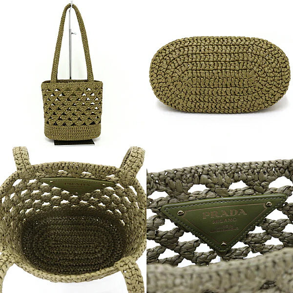 PRADA – Crochet Tote Bag 1BG494 – Olive Rayon – 100% Authentic Previously Owned Pristine~37% Off MSRP