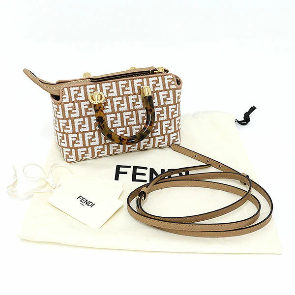 FENDI The Way Mini Beige tapestry-like chenille fabric with FF motif