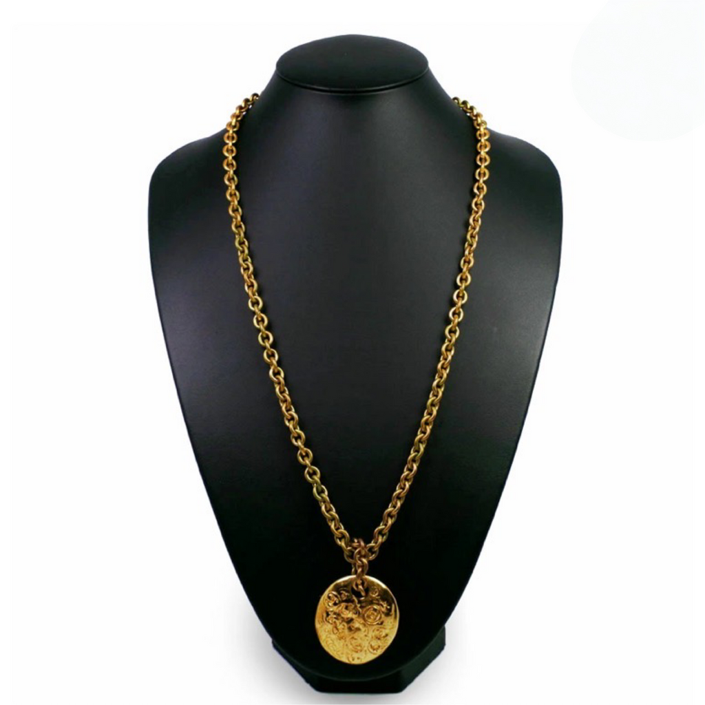 CHANEL – Coco Mark Medallion Necklace – 93P – 1993 Spring Collection – Gold Plated – Previously Owned