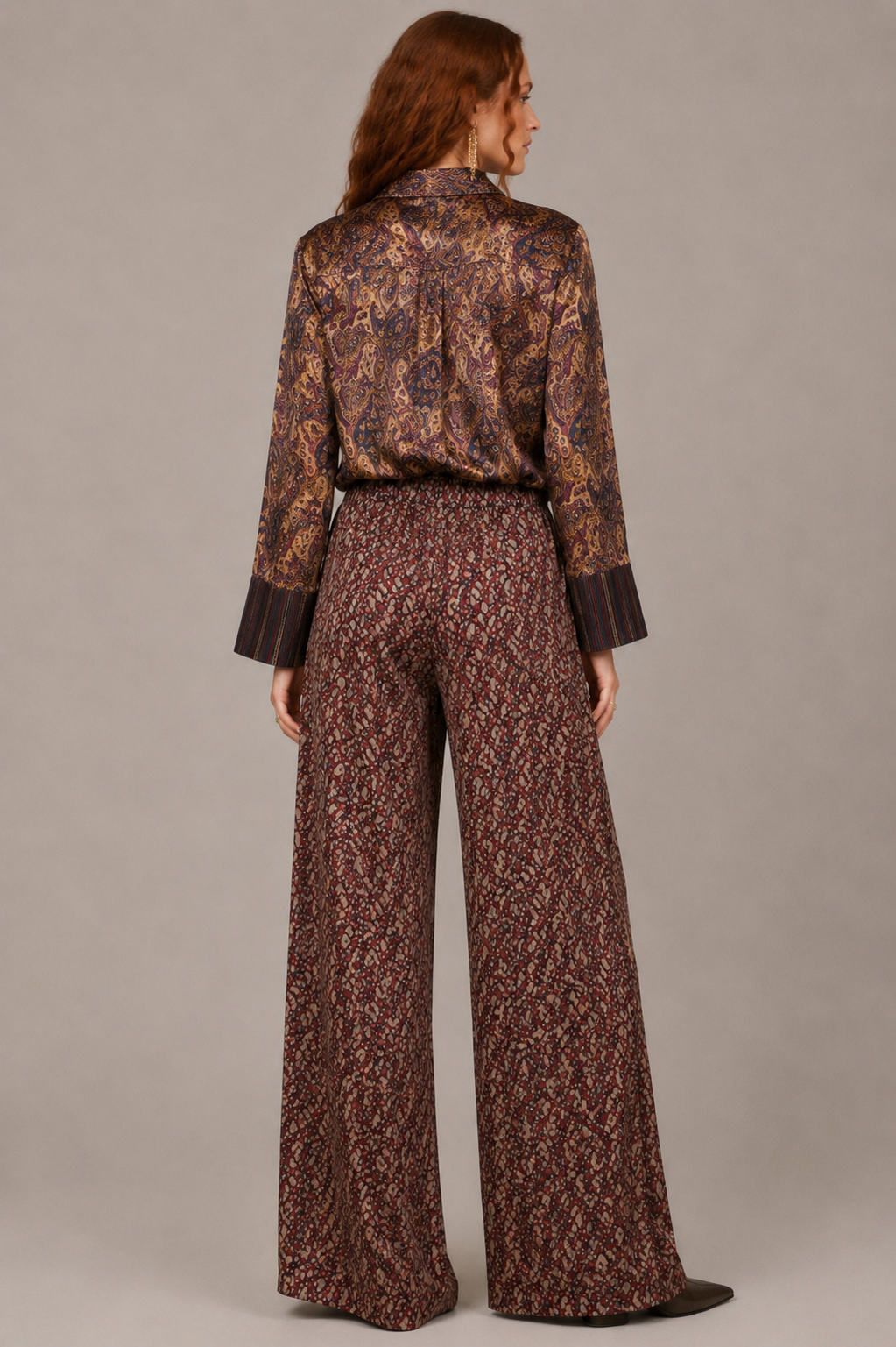 Paisley Satin Shirt & Wide-Leg Pants – Autumn ’26