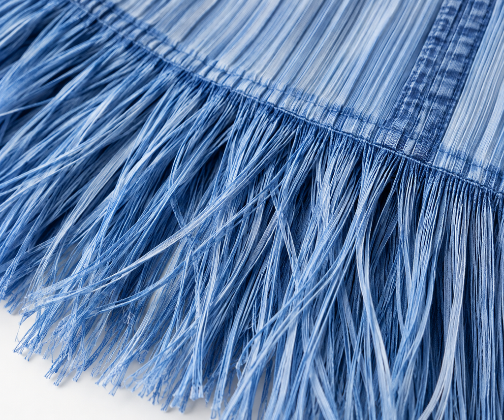 Blue Pleated Fringe Top & Midi Skirt