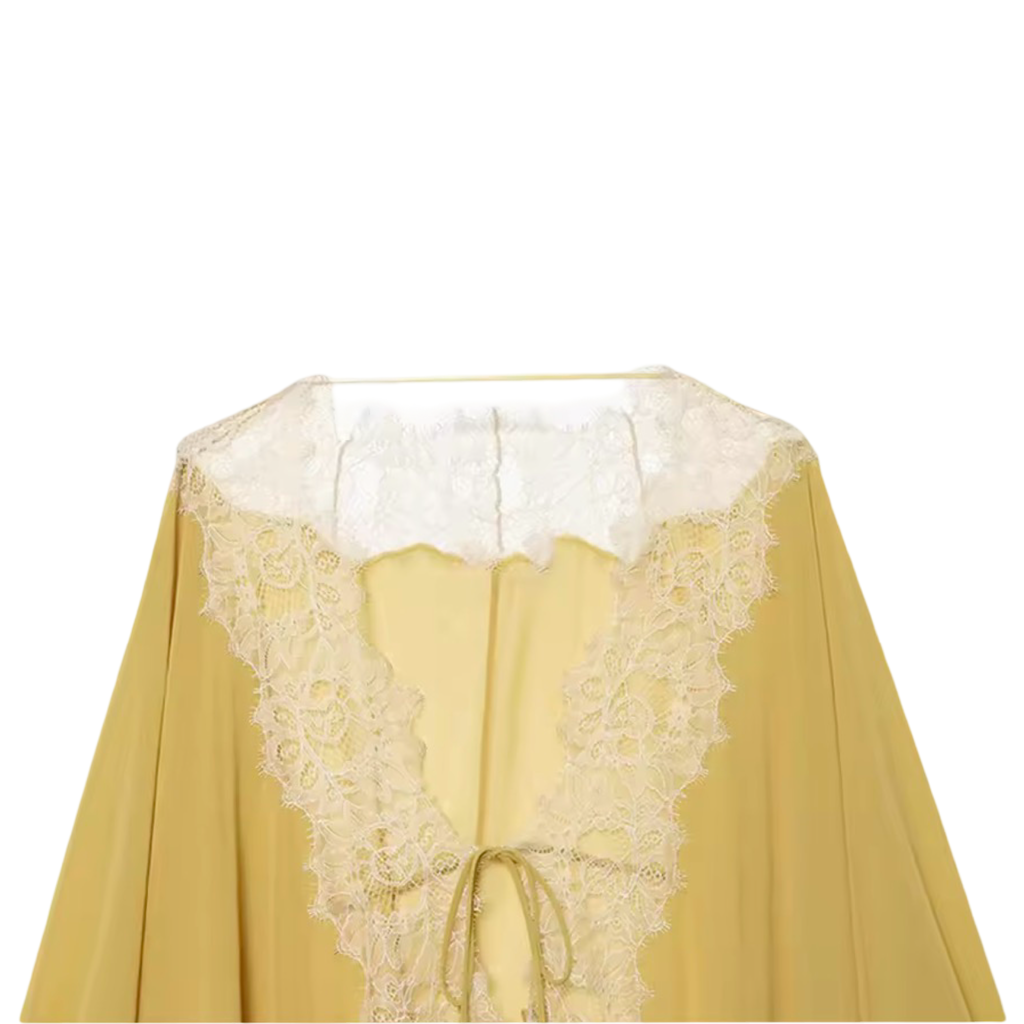 Lace Patchwork Lantern Sleeve Tie-Front Blouse | Sheer Loose Fit Statement Top