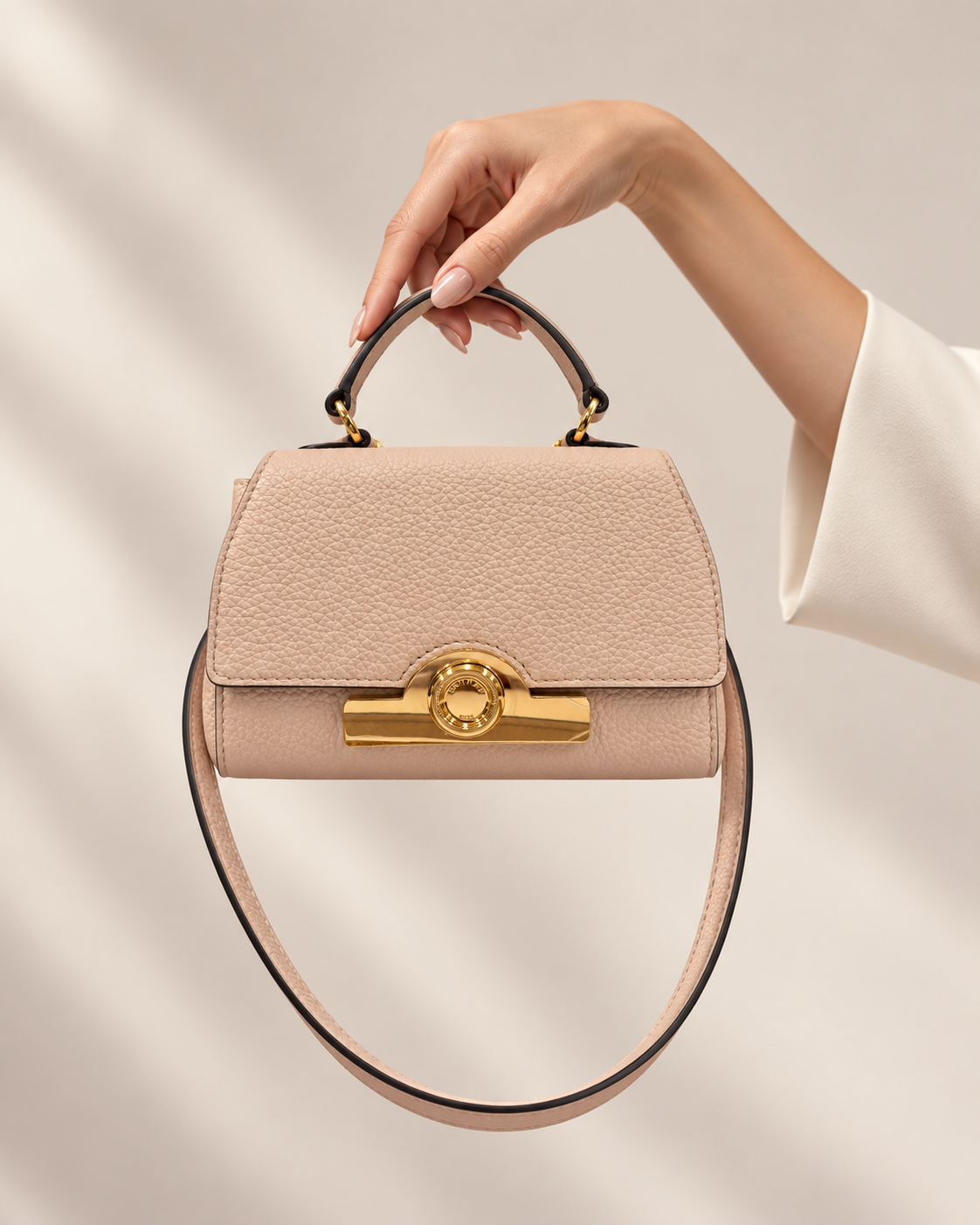 Moynat Réjane Nano Pink Beige Leather 2-Way Mini Handbag Authentic Previously Owned