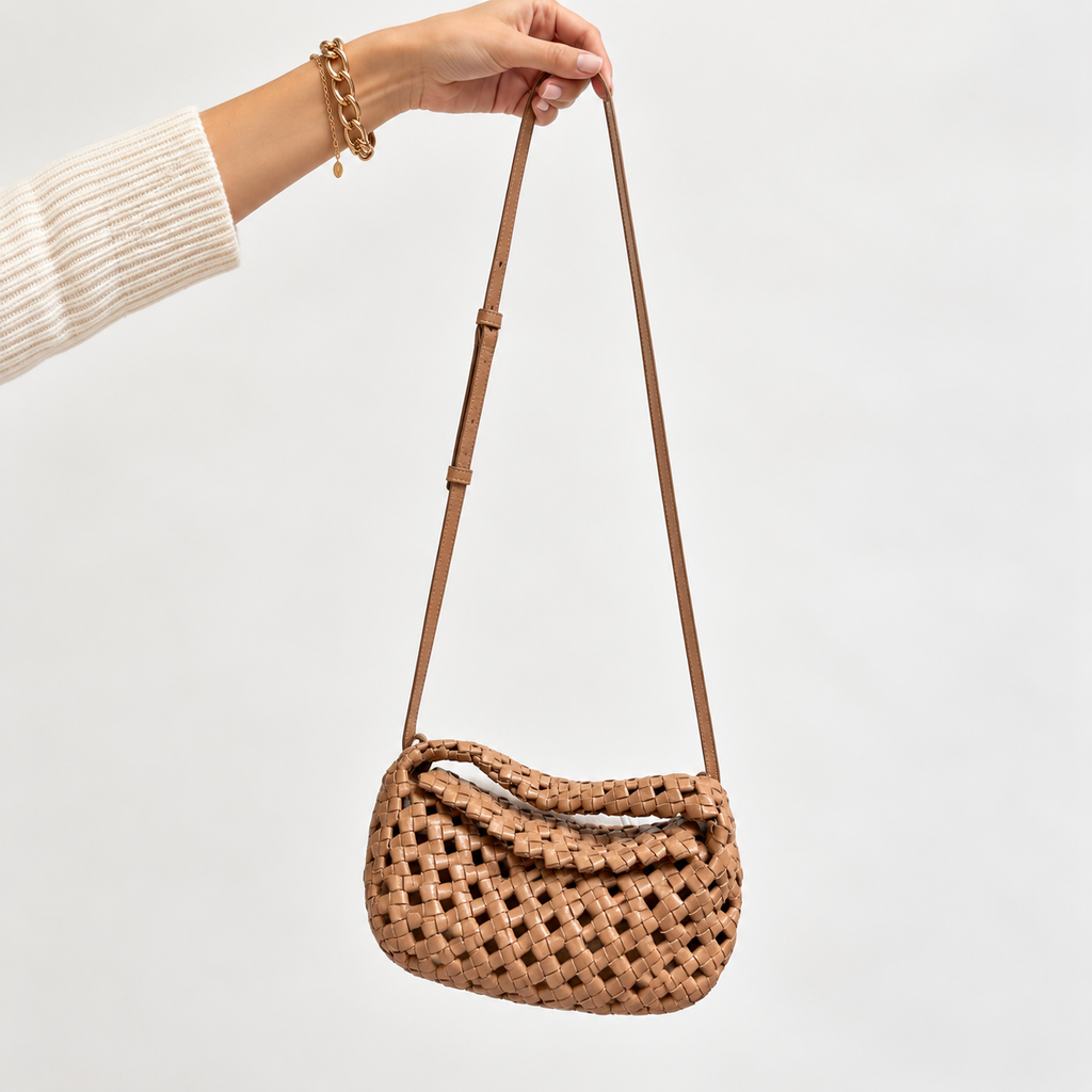 Massimo Dutti Nappa Leather Braided Mini Bag – Sand