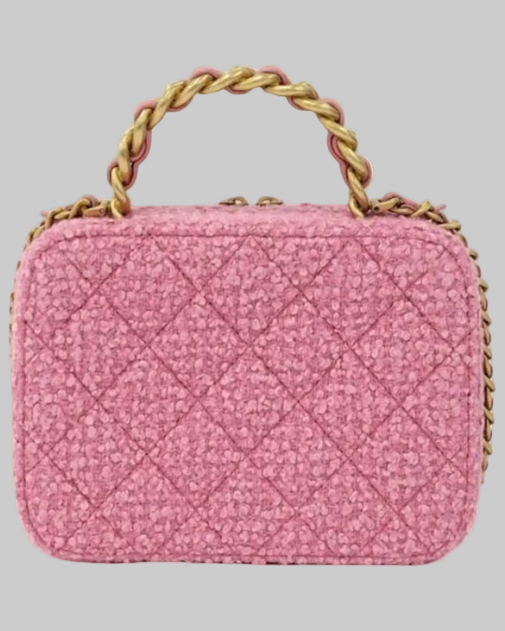 CHANEL Coco Mark 2-Way Top Handle Chain Bag Pink Tweed Gold Hardware Near Unused Previously Owned Authentic