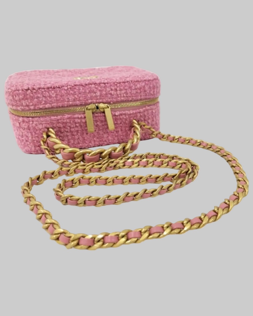 CHANEL Coco Mark 2-Way Top Handle Chain Bag Pink Tweed Gold Hardware Near Unused Previously Owned Authentic