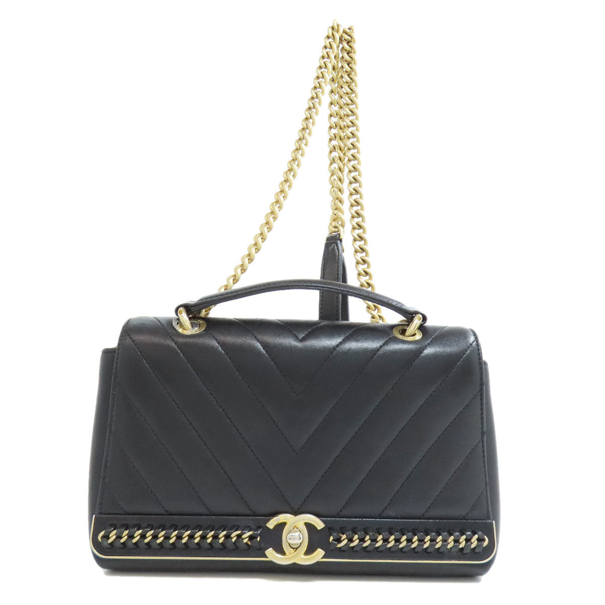 CHANEL – V-Stitch 2-Way Shoulder Bag – Black Lambskin with Gold-Tone Metal – Karl Lagerfeld Collection 2018 – 100% Authentic ✨Previously Owned Very Good Condition ~33% Off MSRP