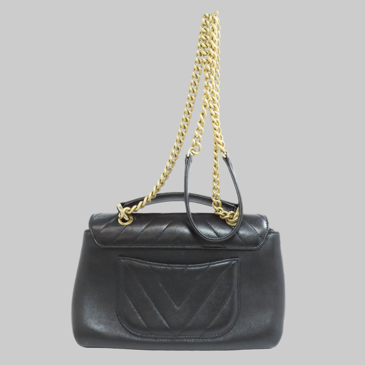 CHANEL – V-Stitch 2-Way Shoulder Bag – Black Lambskin with Gold-Tone Metal – Karl Lagerfeld Collection 2018 – 100% Authentic ✨Previously Owned Very Good Condition ~33% Off MSRP