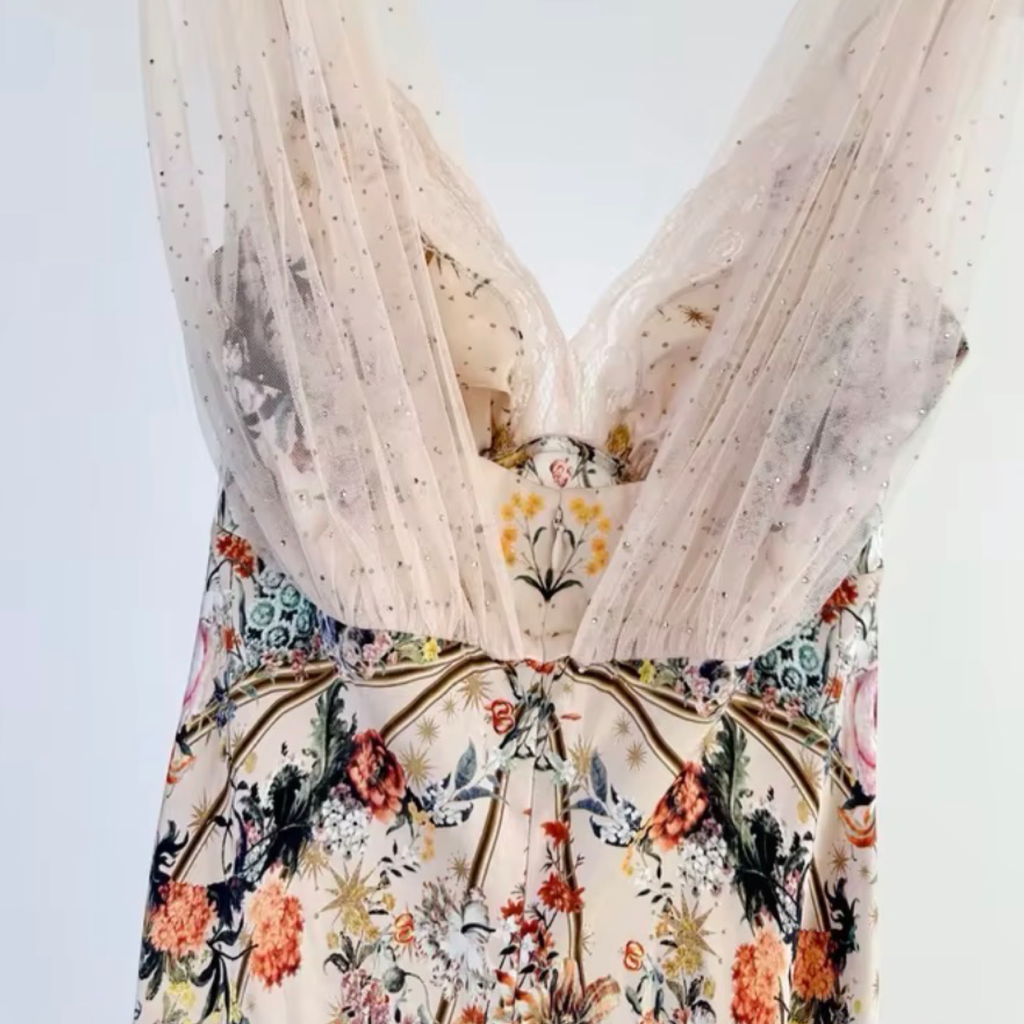 Pink Crystal Beaded Silk Maxi Gown