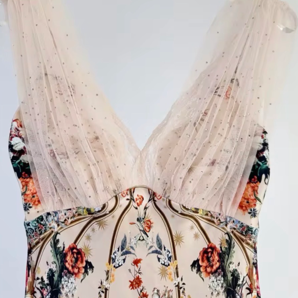 Pink Crystal Beaded Silk Maxi Gown