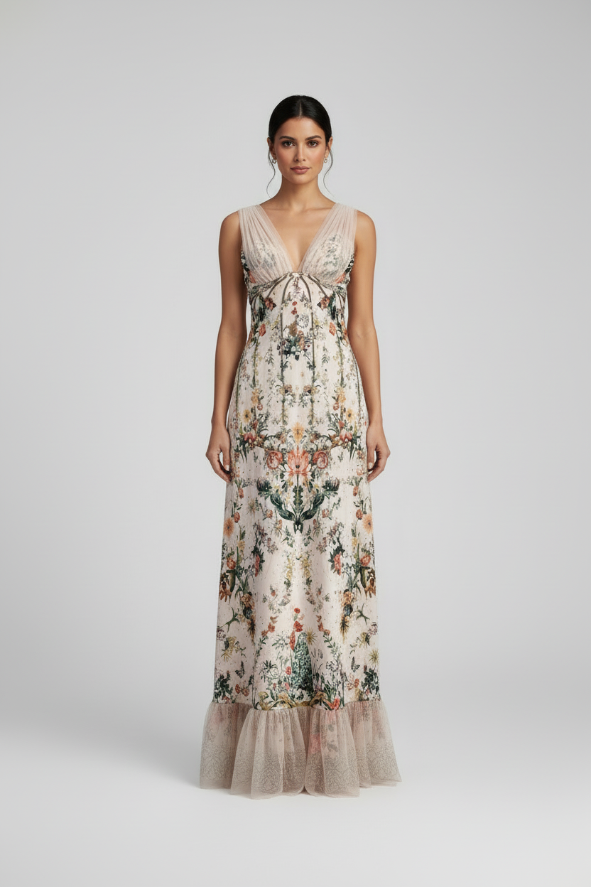 Pink Crystal Beaded Silk Maxi Gown