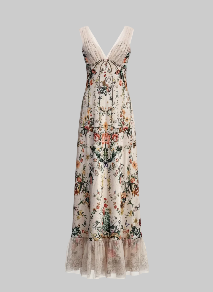 Pink Crystal Beaded Silk Maxi Gown
