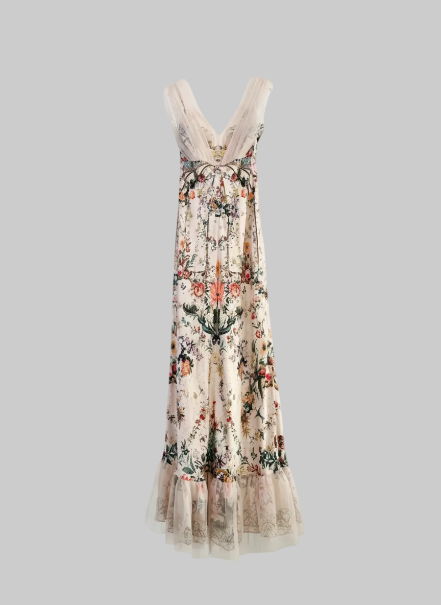 Pink Crystal Beaded Silk Maxi Gown