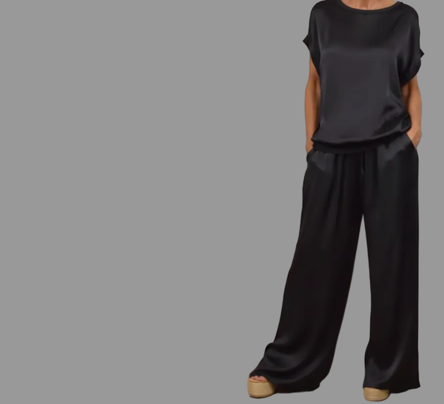 Women’s Satin Two Piece Set – Relaxed Top & Wide Leg Pants | Elegant Summer Outfit
