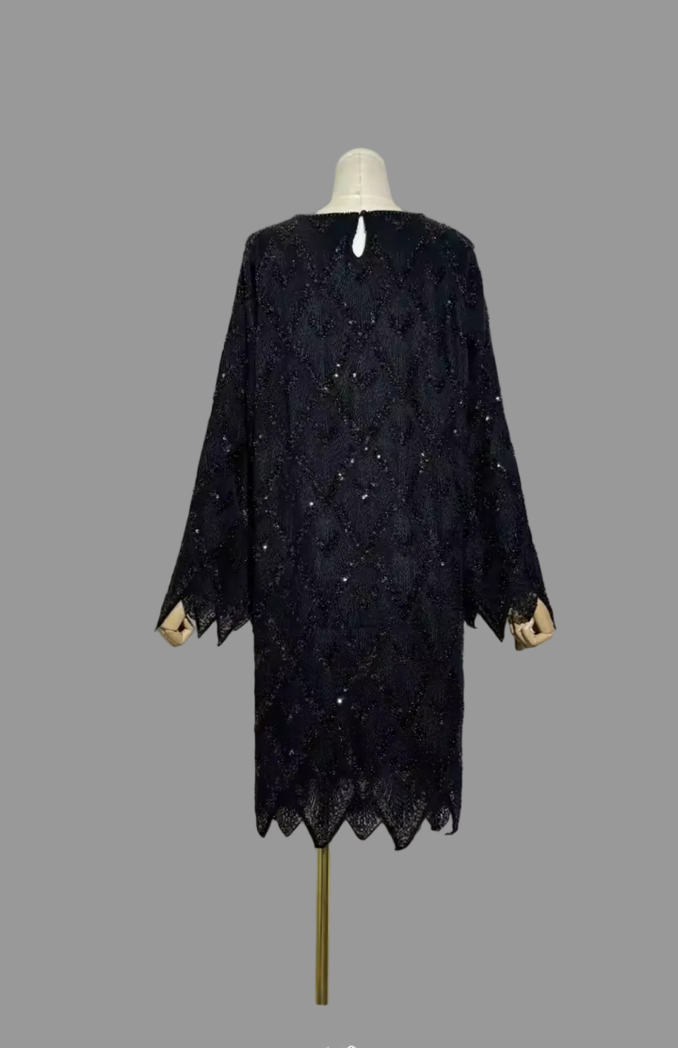 Sequin Argyle Knit Mini Dress – Long Sleeve Lace Tunic with Diamond Pattern