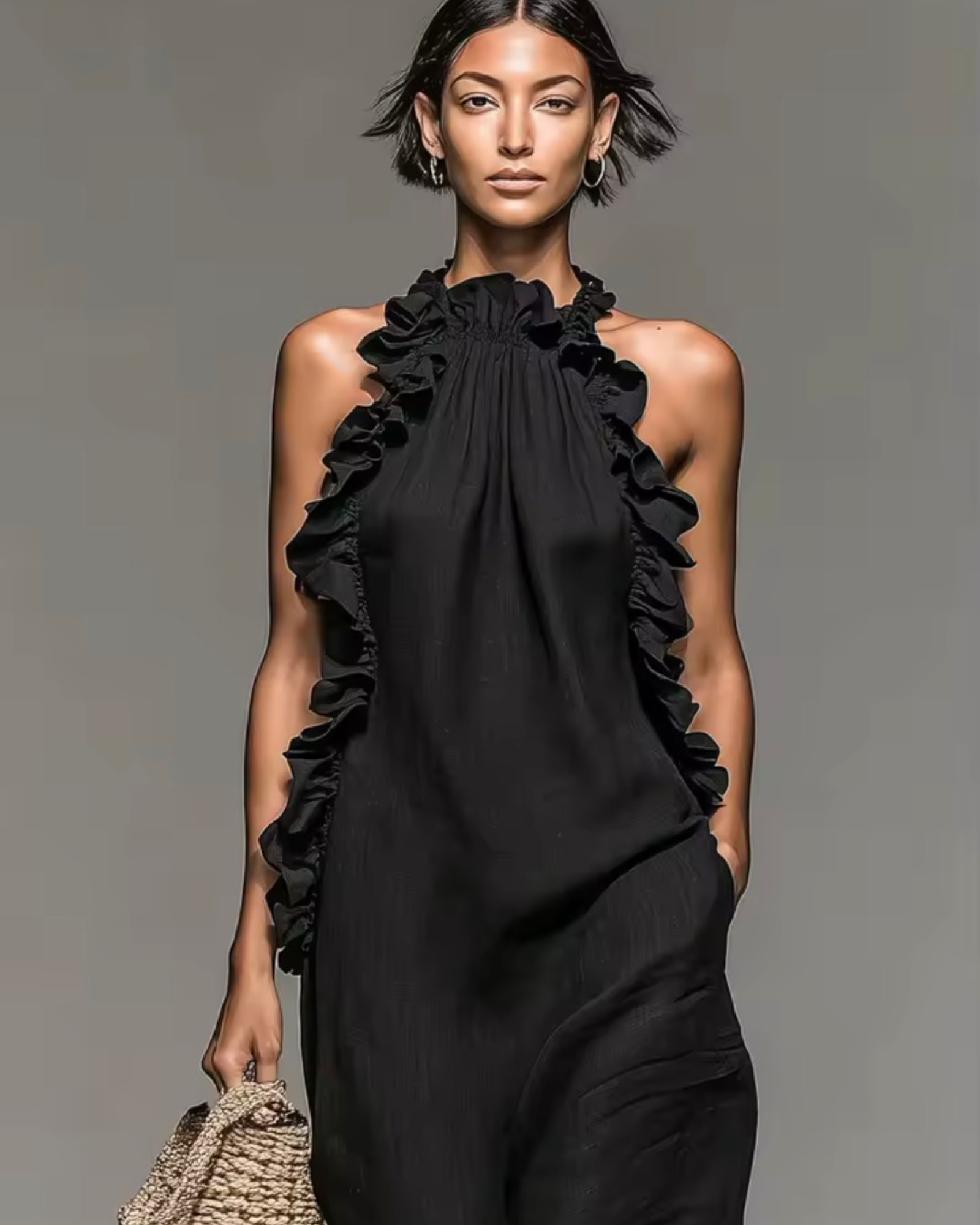 Halter Neck Flounce Maxi Dress | Sleeveless A-Line Dress