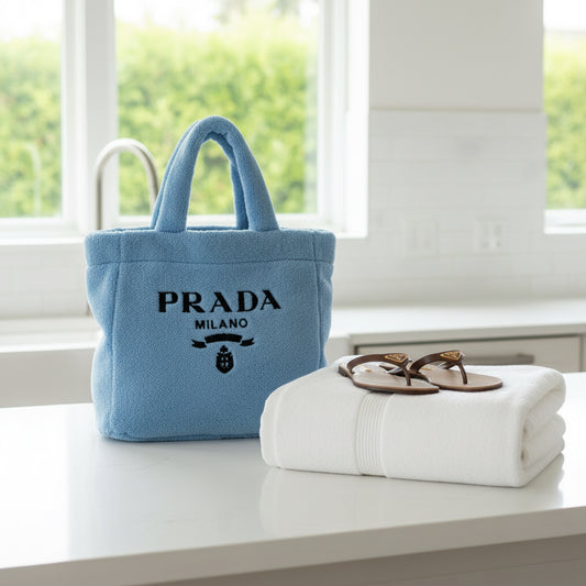 PRADA – Terry Tote Bag (Pile Towel) with Triangle Logo – Blue – 100% Authentic ✨Previously Owned Very Good Condition ~40% Off MSRP