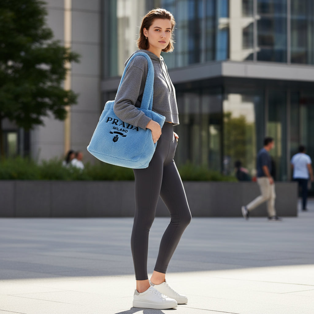 PRADA – Terry Tote Bag (Pile Towel) with Triangle Logo – Blue – 100% Authentic ✨Previously Owned Very Good Condition ~40% Off MSRP