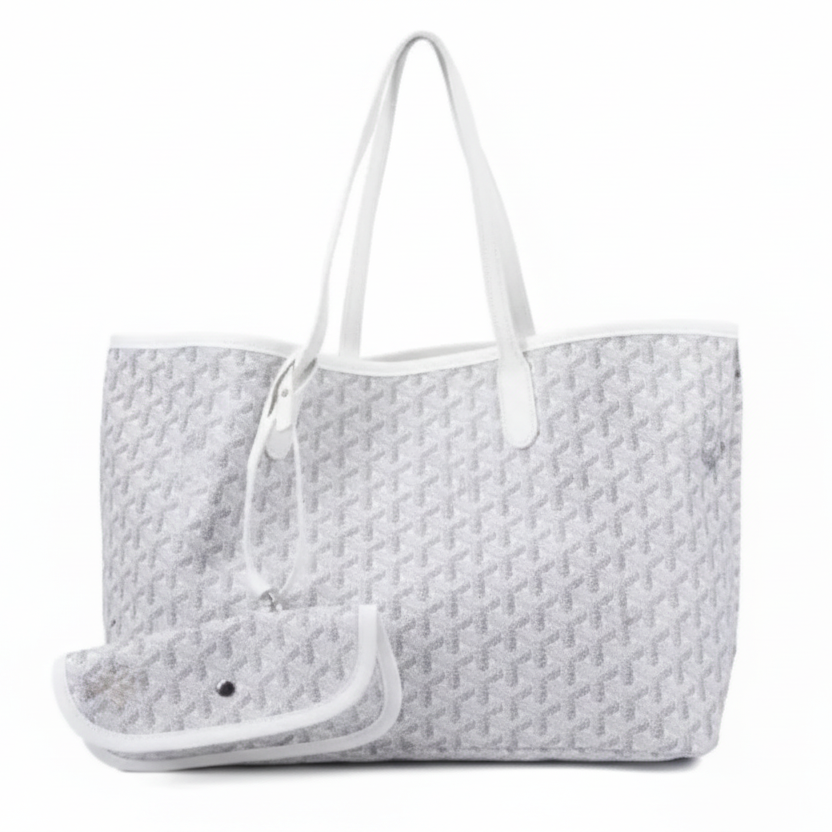 Luxury Monogram Tote Bag with Matching Pouchette – Large Lightweight Shoulder Bag for Travel & Everyday Use