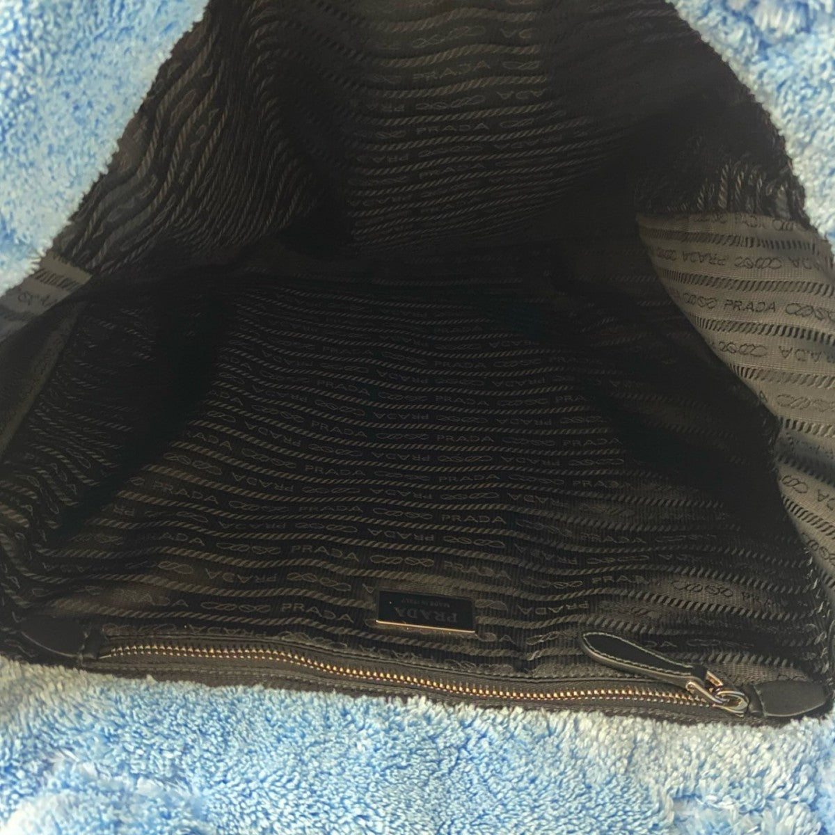 PRADA – Terry Tote Bag (Pile Towel) with Triangle Logo – Blue – 100% Authentic ✨Previously Owned Very Good Condition ~40% Off MSRP