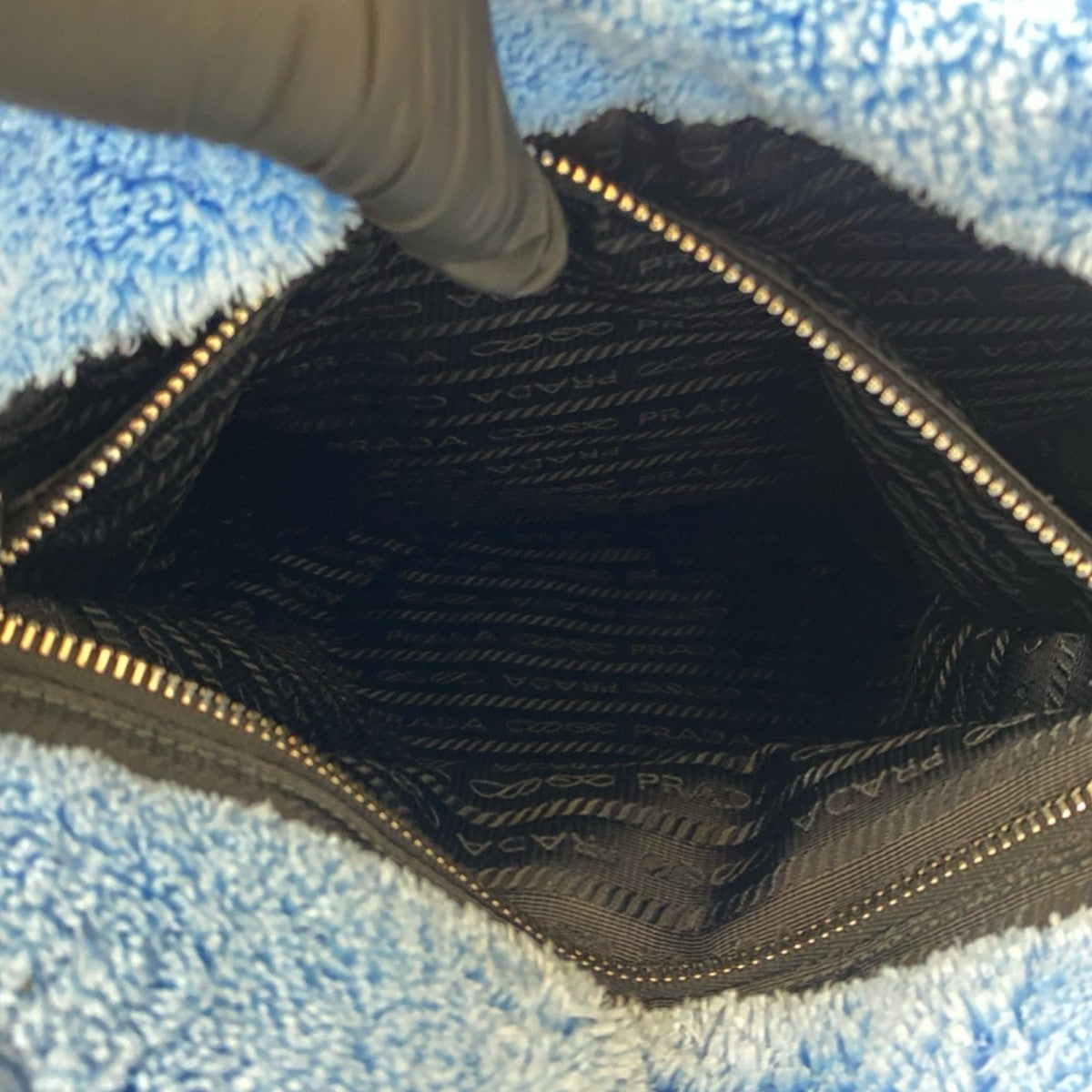 PRADA – Terry Tote Bag (Pile Towel) with Triangle Logo – Blue – 100% Authentic ✨Previously Owned Very Good Condition ~40% Off MSRP