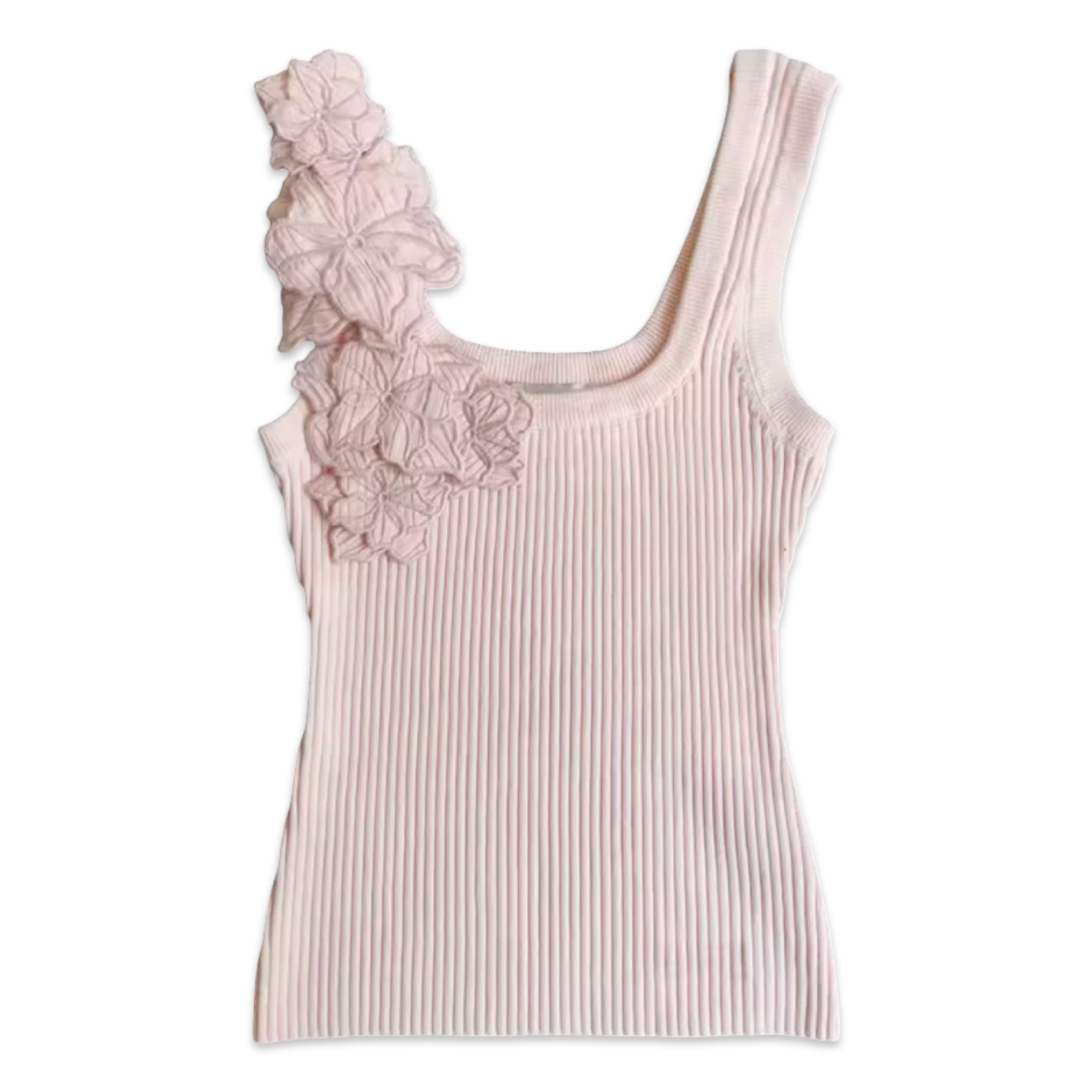 Ribbed Floral Appliqué Knit Tank