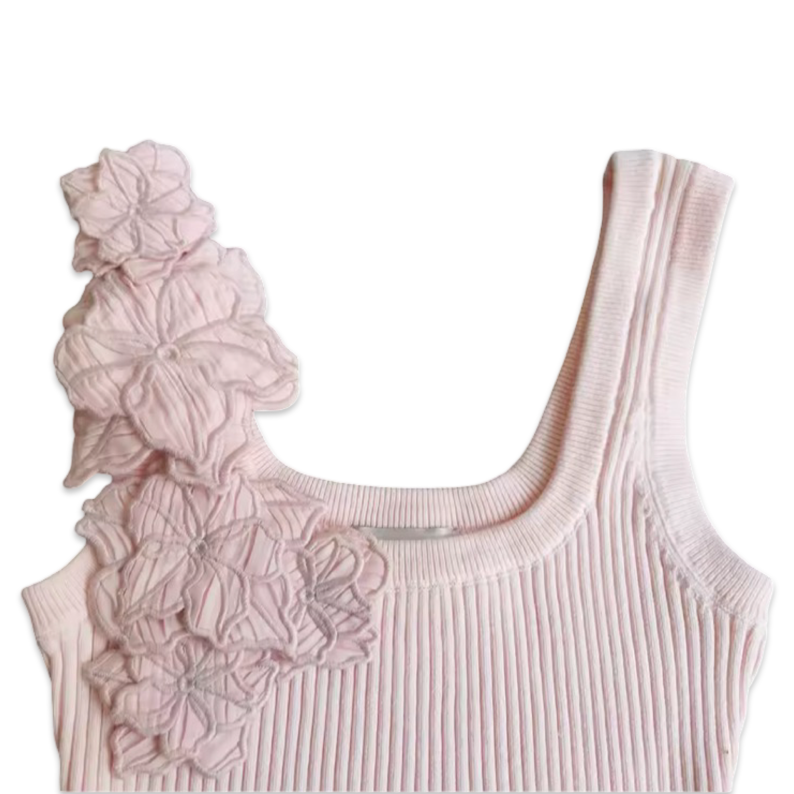 Ribbed Floral Appliqué Knit Tank
