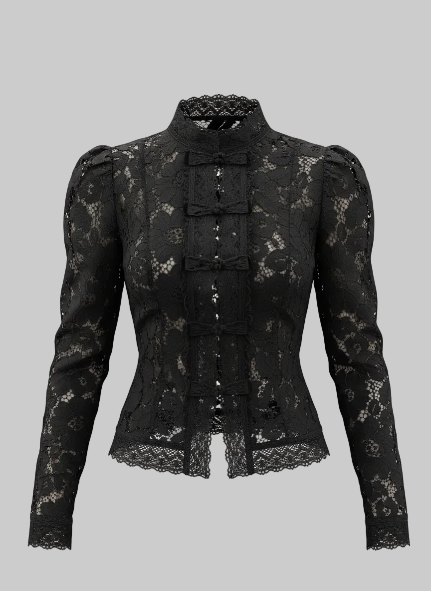 Lace-Detail Button-Front Blouse