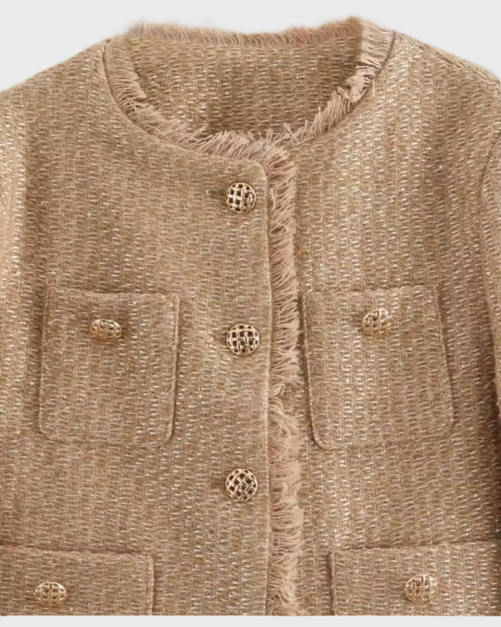 Women’s Cropped Tweed Jacket – Button Front Knit Bouclé Style Short Blazer