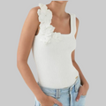Ribbed Floral Appliqué Knit Tank