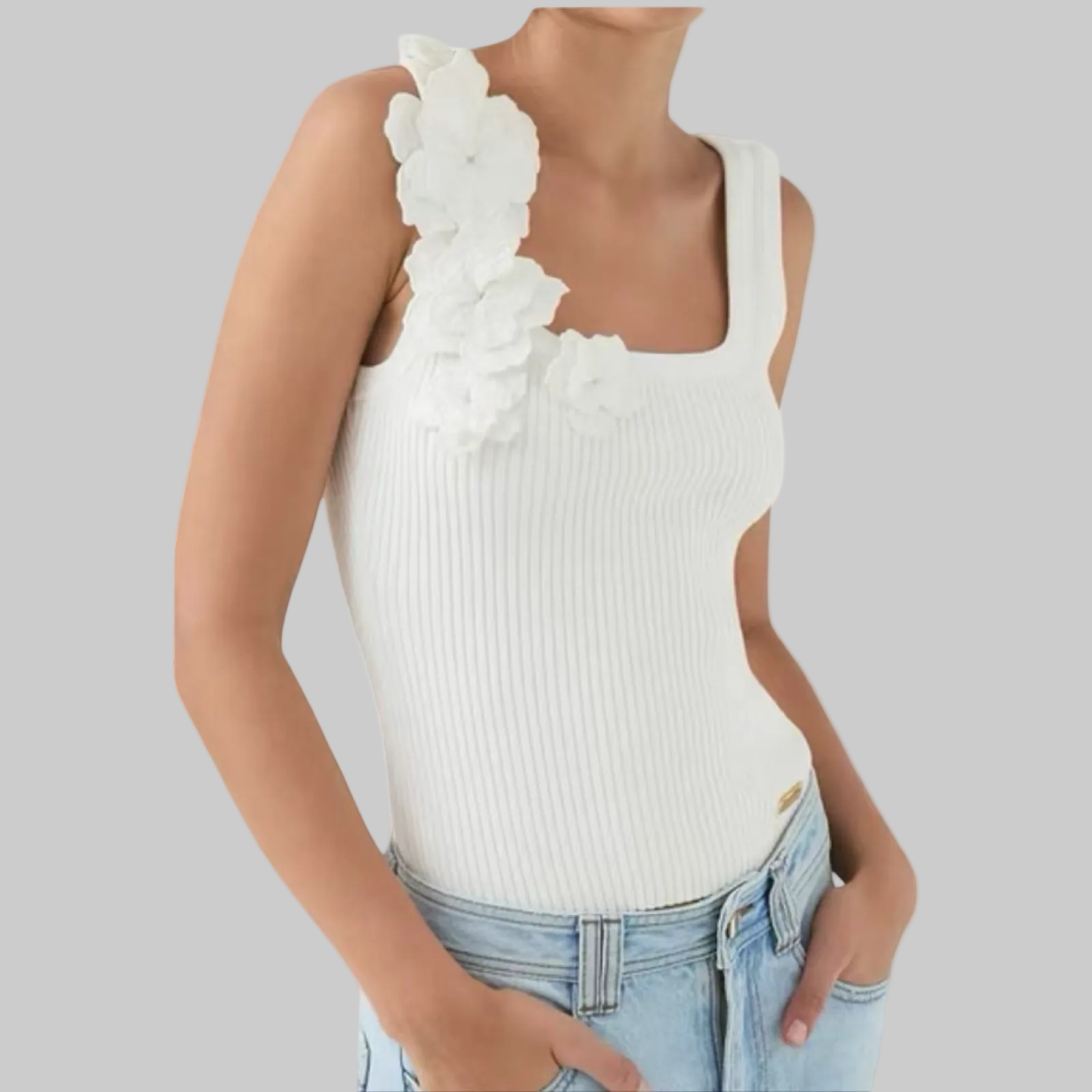 Ribbed Floral Appliqué Knit Tank