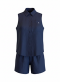 White Cotton Linen Sleeveless Shirt & Wide-Leg Shorts Two-Piece Set