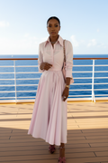 Blush Pink Two Piece Maxi Skirt Set for Women | Cropped Shirt & Pleated A-Line Skirt | Summer Co-Ord Set