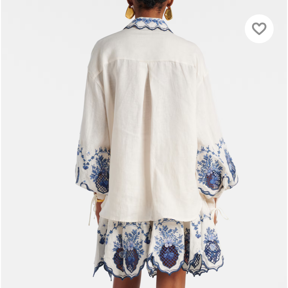Floral Embroidered Two-Piece Shirt and Skirt Set