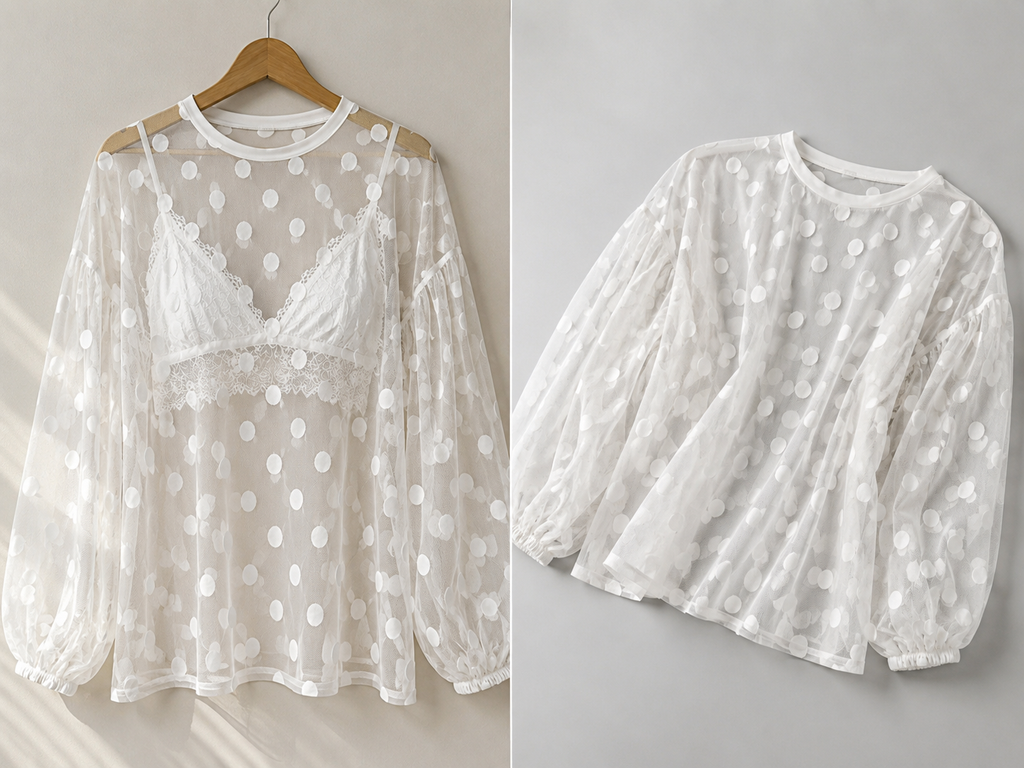 Polka Dot Sheer Beach Cover Up for Women | Long Sleeve Mesh Mini Dress | Vacation & Resort Wear