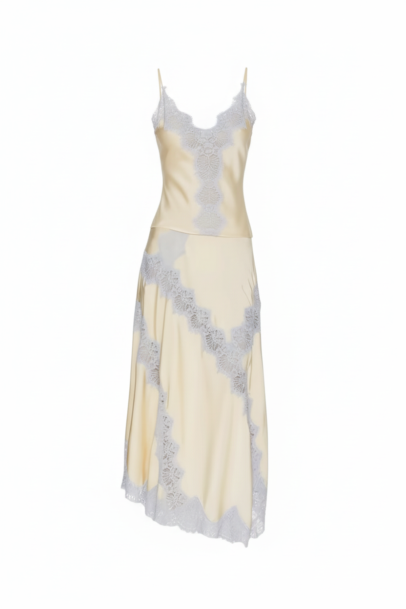 Blue Lace Embroidered Camisole & Maxi Skirt Set