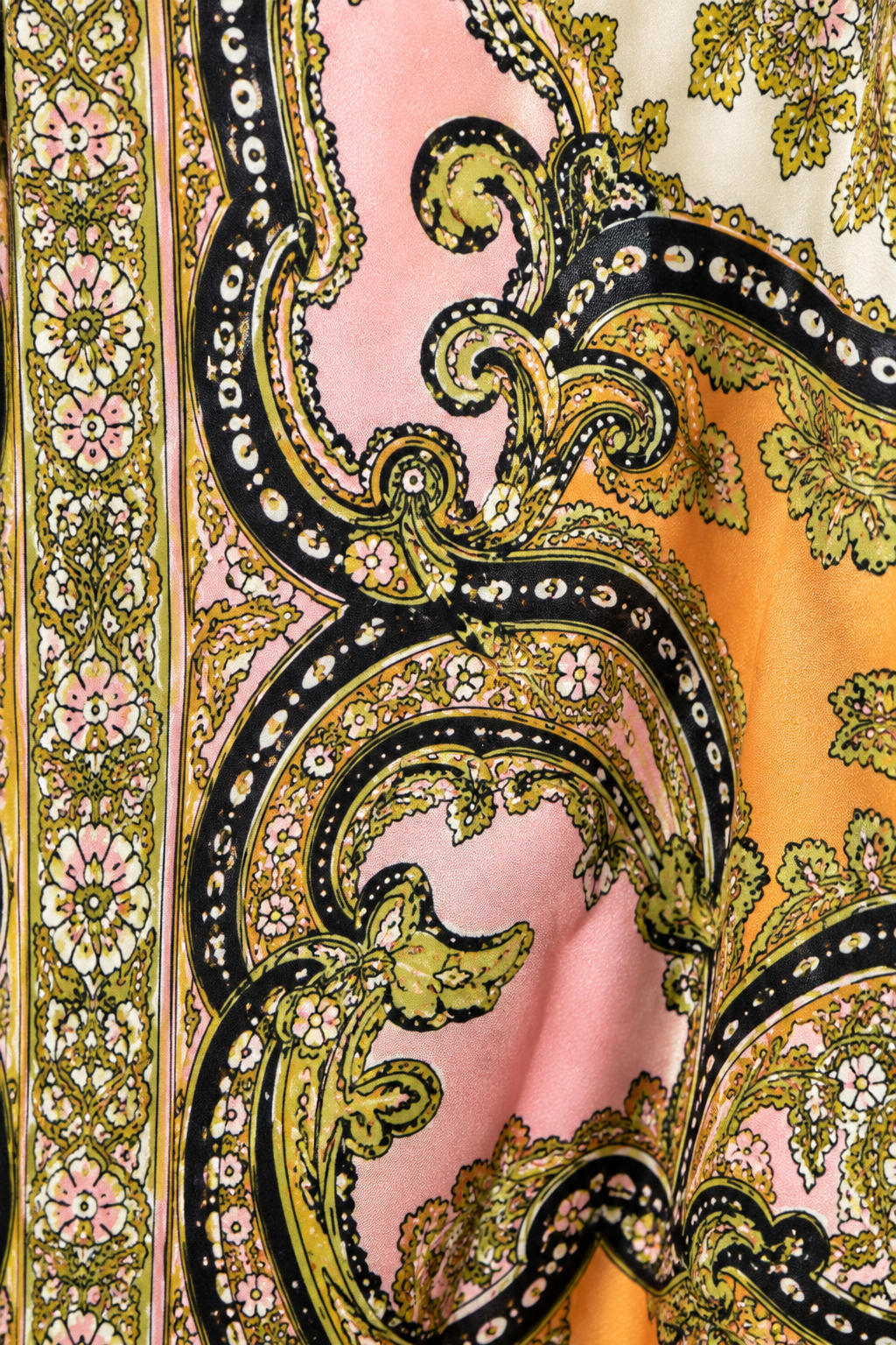 L’LUXE Ornamental Paisley Scarf Print Maxi Shirt Dress with Tie Belt – Pink & Orange