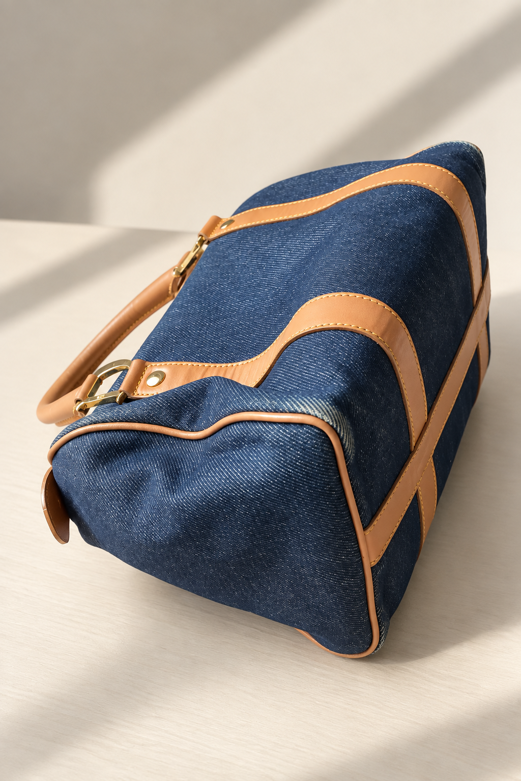 Dior Vintage Blue Denim Mini Boston HandBag with Leather Trim previously Owned Authentic