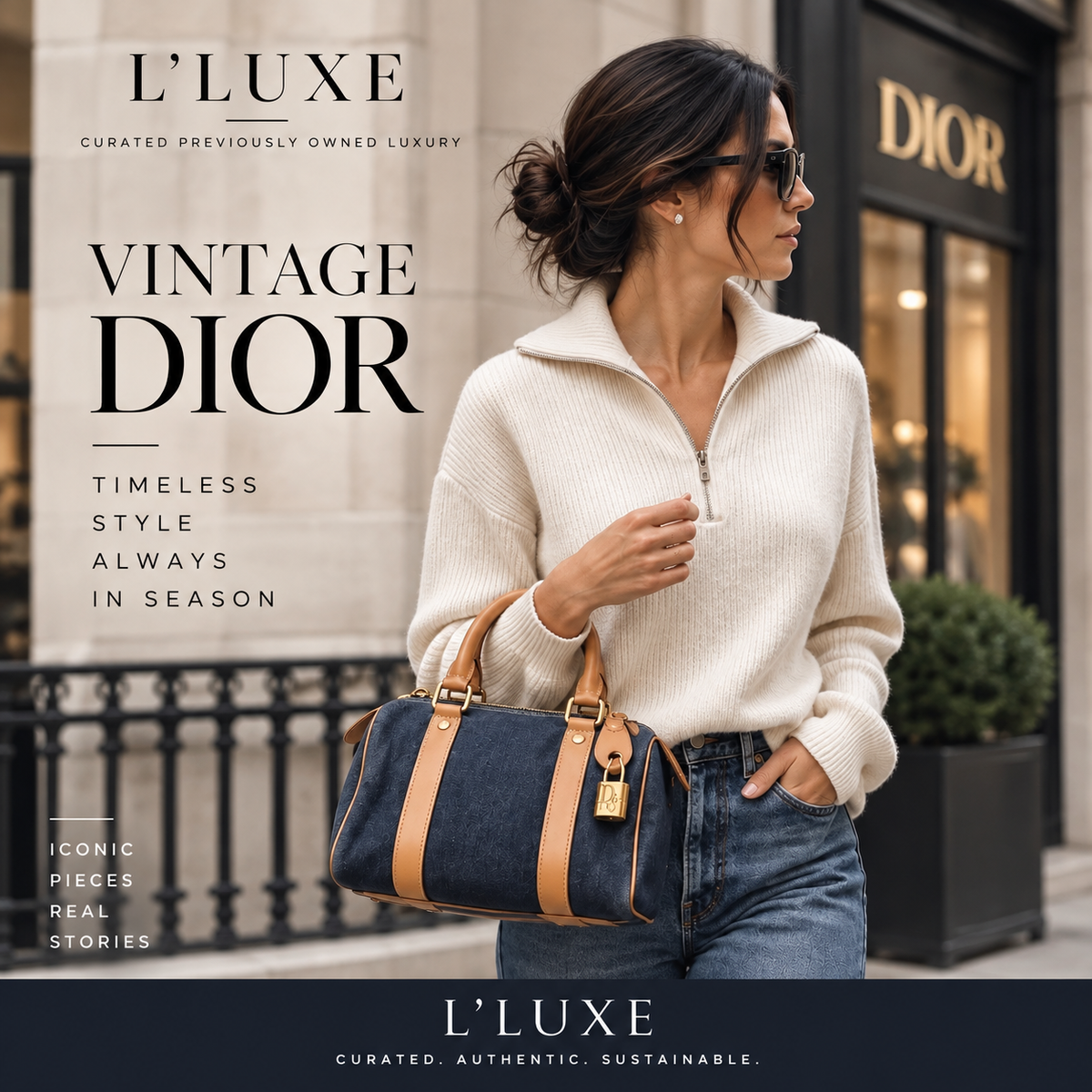Dior Vintage Blue Denim Mini Boston HandBag with Leather Trim previously Owned Authentic