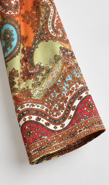 L’LUXE Ornamental Paisley Straight-Fit Maxi Shirt Dress with Tie Belt