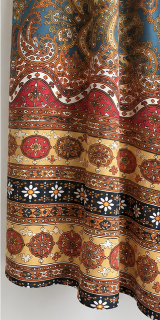 L’LUXE Ornamental Paisley Straight-Fit Maxi Shirt Dress with Tie Belt