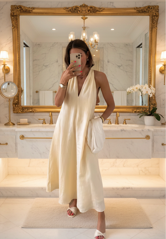 Butter Yellow Sleeveless V-Neck Midi Dress