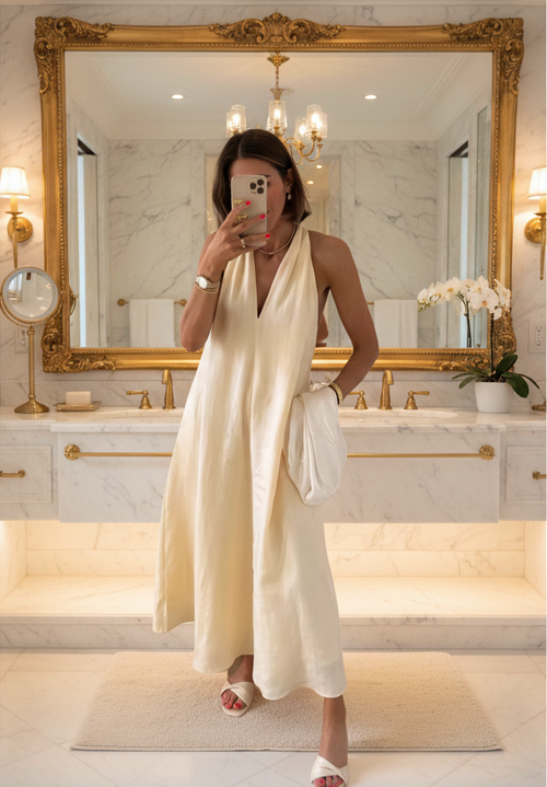 Butter Yellow Sleeveless V-Neck Midi Dress