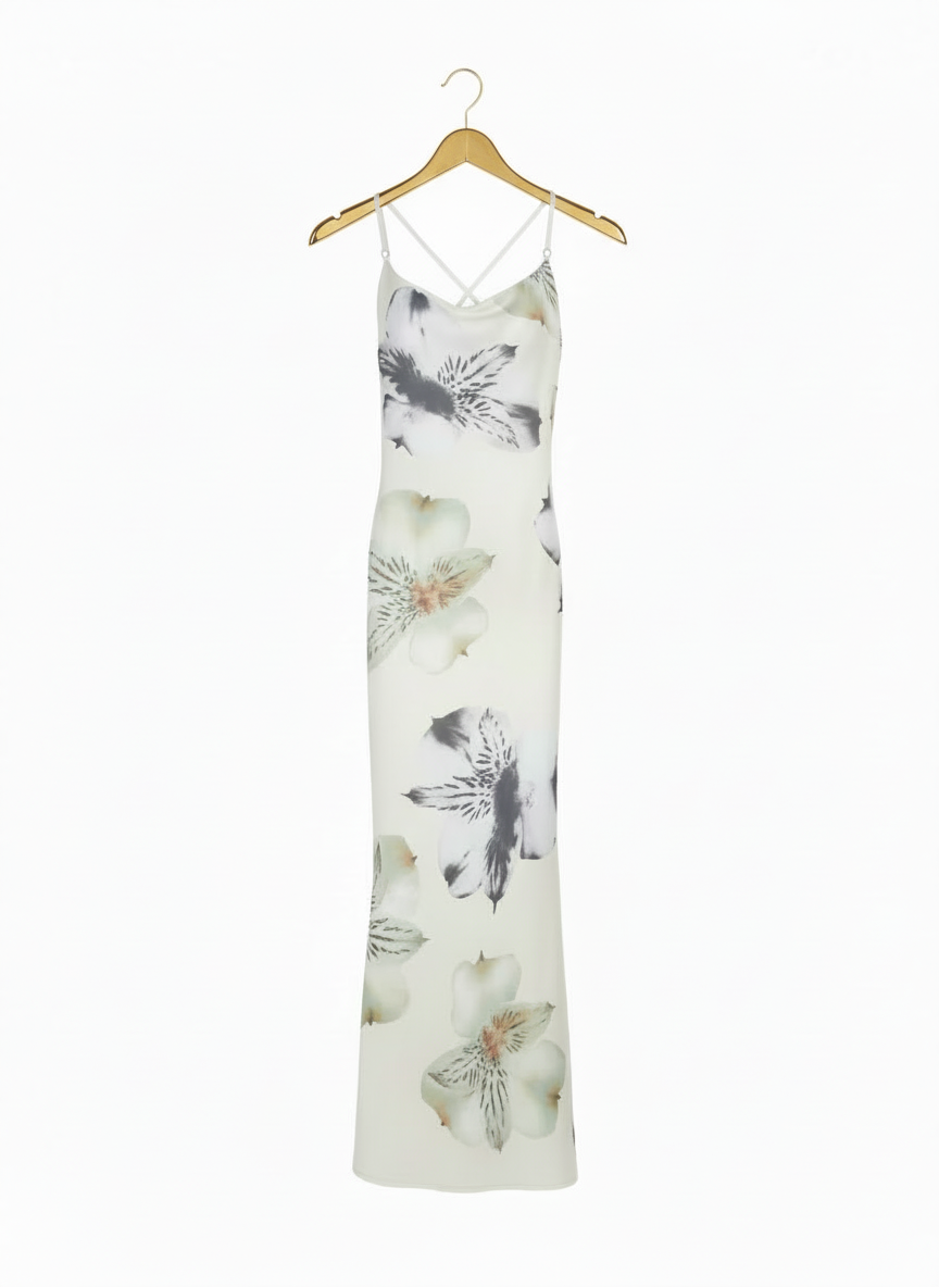 Floral Open-Back Satin Dress