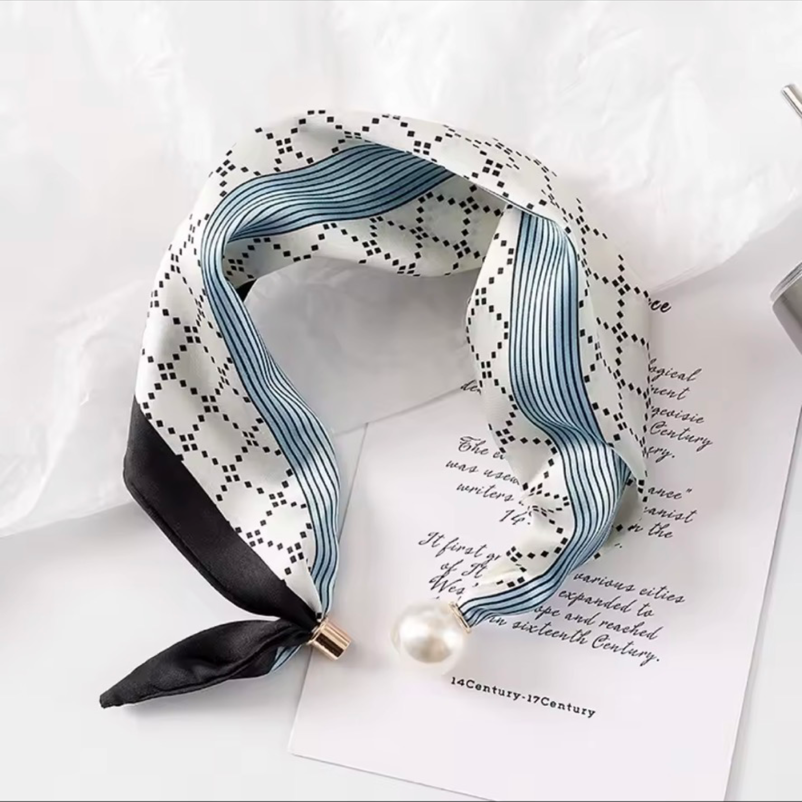 Pearl Buckle Printed Skinny Scarf for Women | L’LUXE