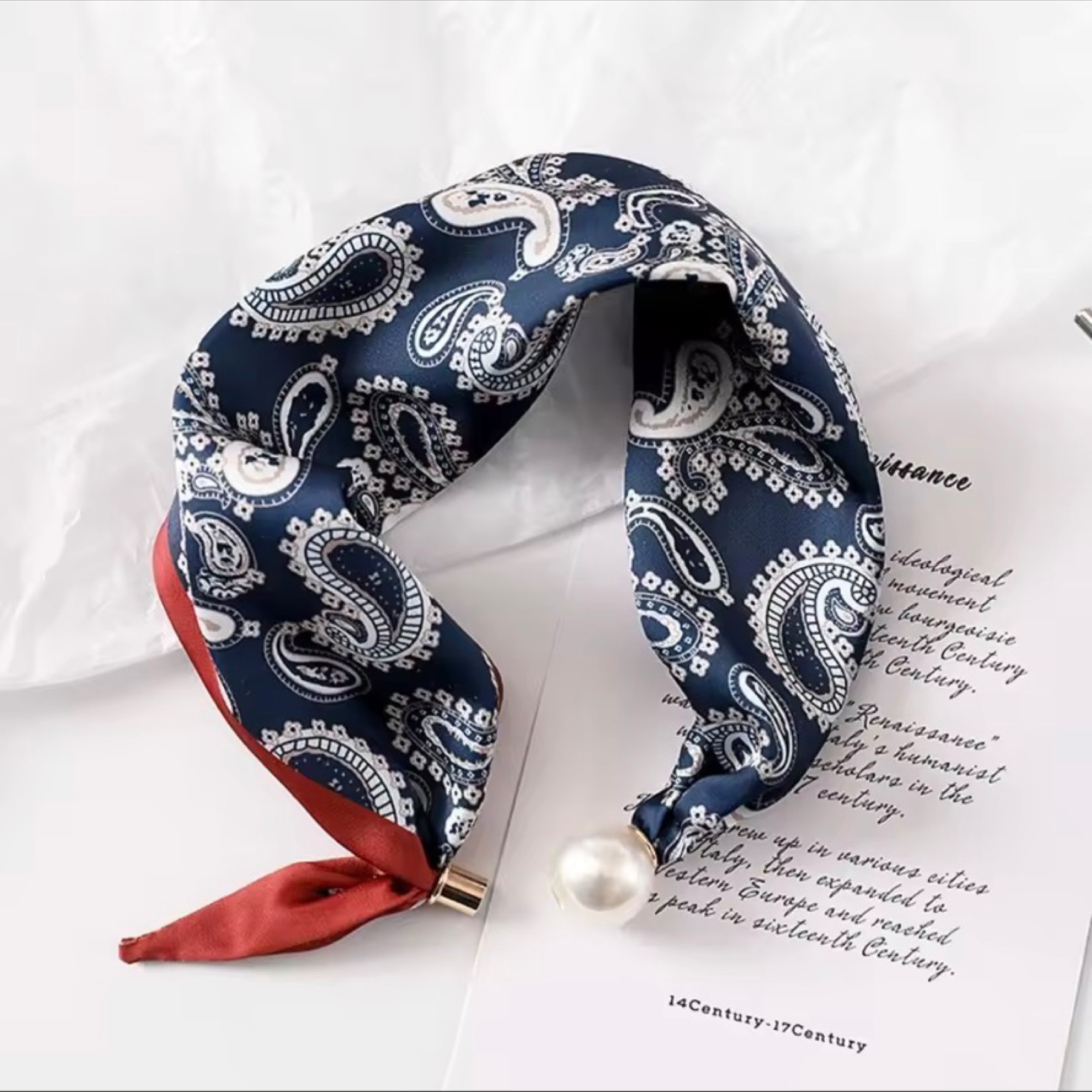 Pearl Buckle Printed Skinny Scarf for Women | L’LUXE