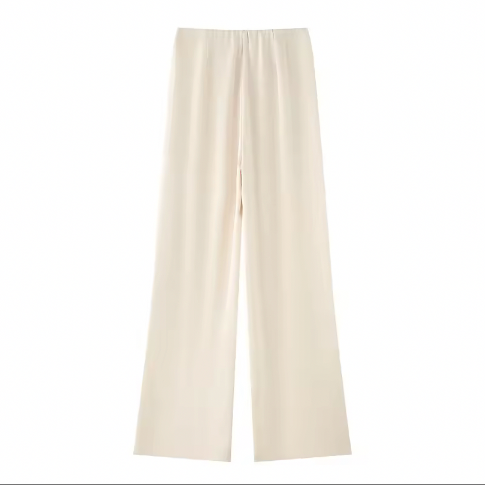 Satin Off-Shoulder Top & High-Waist Trousers Set